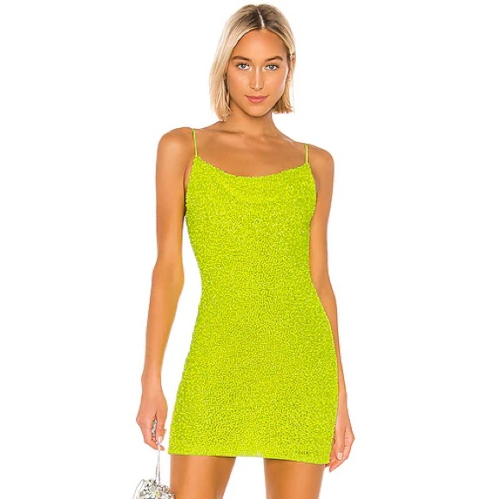 Alice + Olivia Harmie Sequin Neon Yellow Dress 4